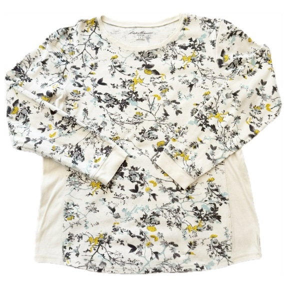 Eddie Bauer White and Yellow Long Sleeve Thermal with Floral Design - Picture 1 of 12